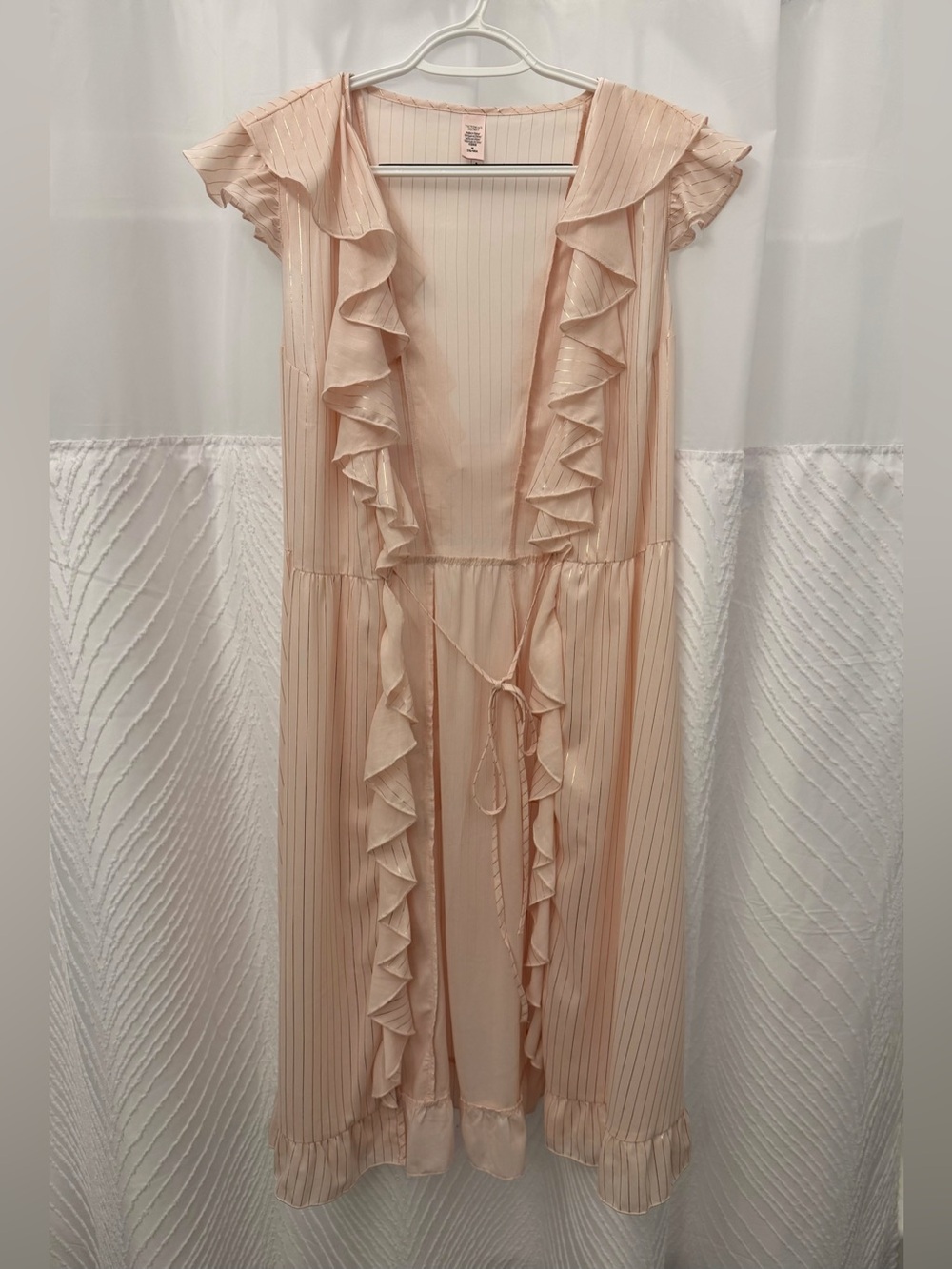 Victoria's Secret Blush Pink Metallic-Striped Ruffle Duster Robe Cardigan Dress